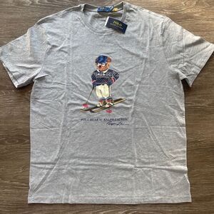 Ralph Lauren Classic Fit Cotton Ski‎ Polo Bear T-shirt Gray Men's SZ. 1XB 2XB